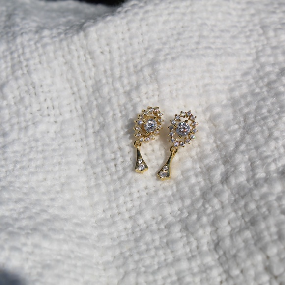 Sterling Silver Gold Oval Tassel Stud Earrings - Picture 7 of 11